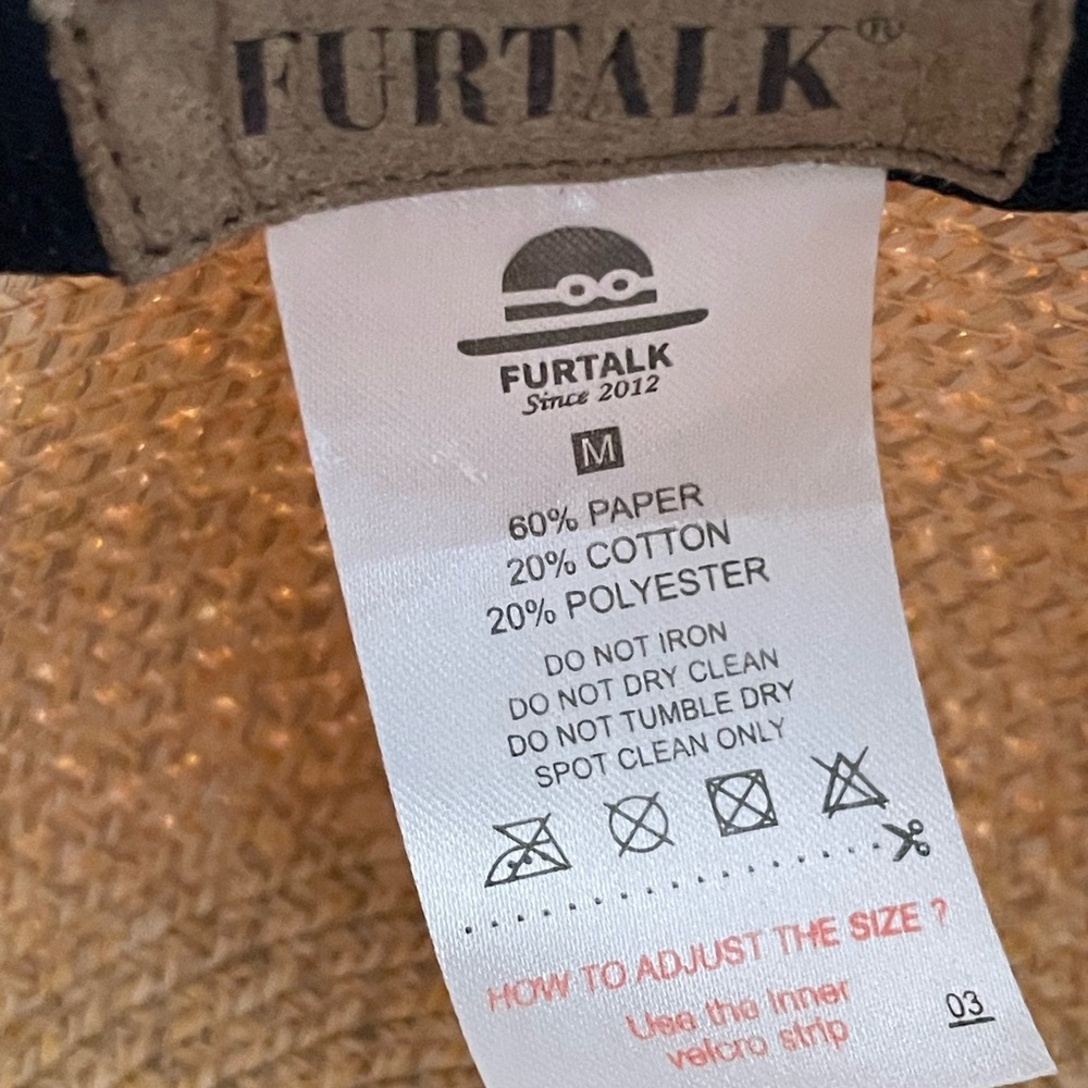 FURTALK Straw Sun Beach Hat (3” Brim) Adjustable Neck Tie NWOT new! - Picture 5 of 8